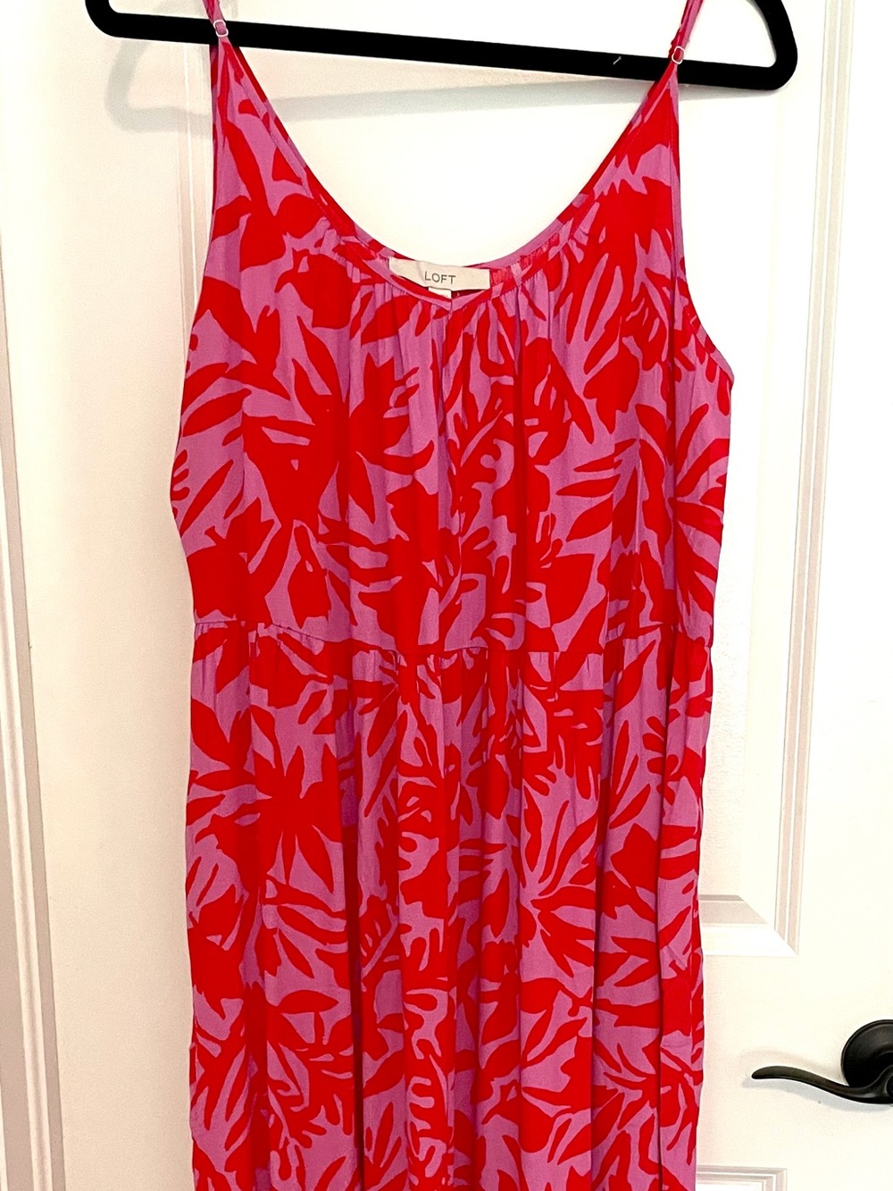 LOFT Red and Pink Tropical Print Sleeveless Maxi Dress